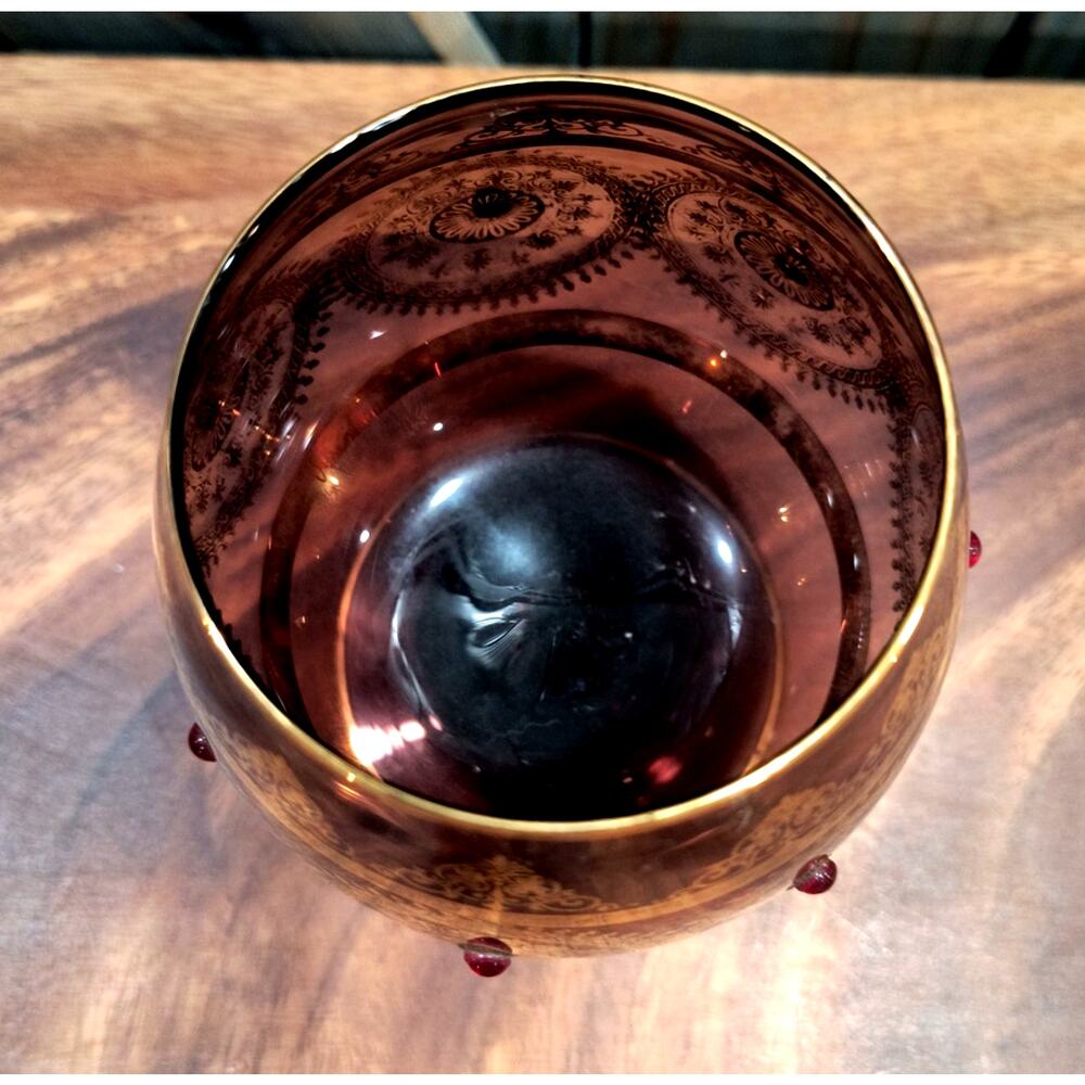 693. Bohemian Brandy Snifter Gold Burgundy Jeweled - Picture 4 of 7